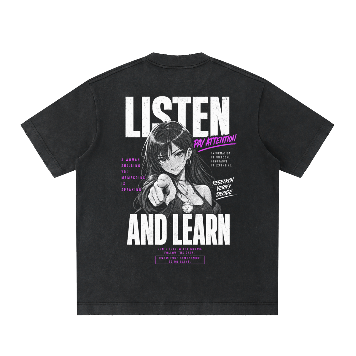 Listen & Learn - Heavyweight Vintage Washed Frayed T-Shirt