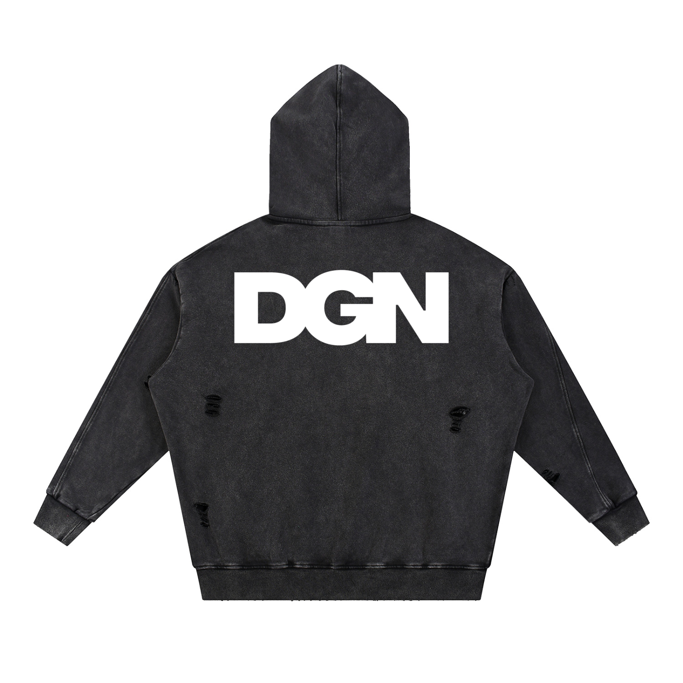 Snow Washed Distressed Panel Pocket Hoodie